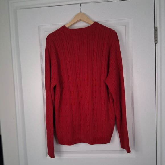 Chaps Ralph Lauren Chunky Cable Knit Sweater Men's L Red Crewneck Dadcore - Picture 2 of 5